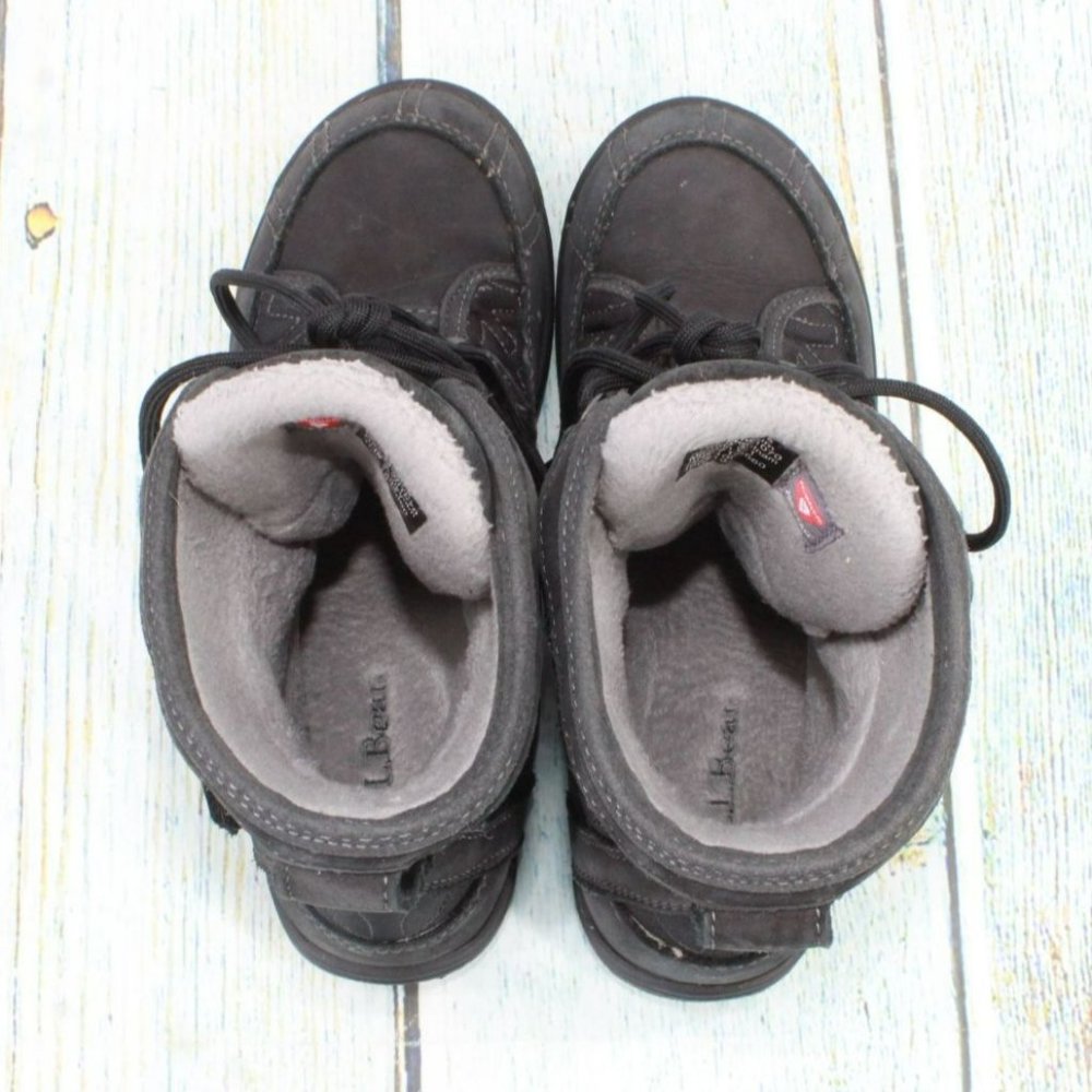 LL Bean Black Leather Lace Up Insulated Ankle Winter Boots Size 6.5 M - Picture 7 of 9